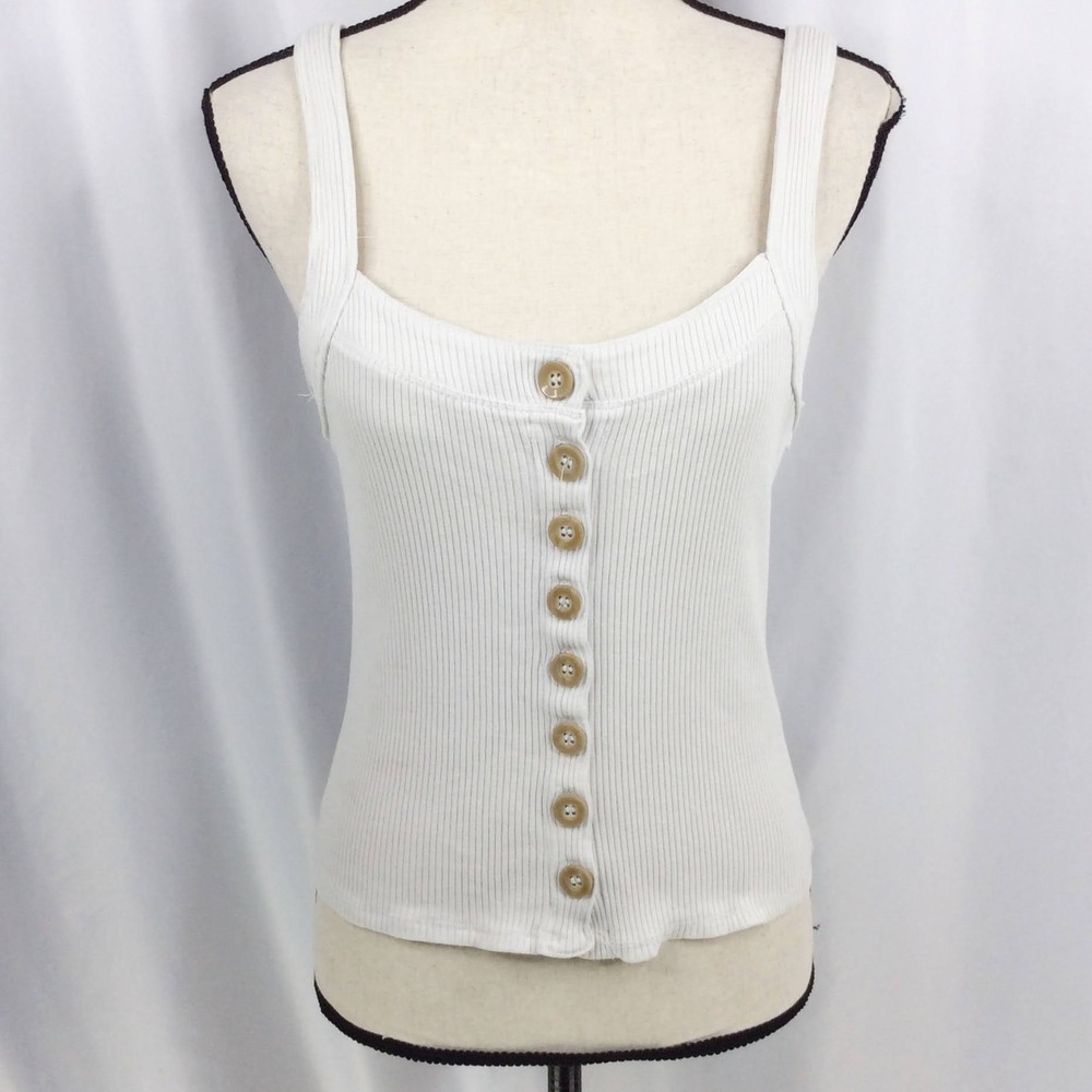 Free People Bridgette Tank Top Women's Size Medium White Ribbed Crop